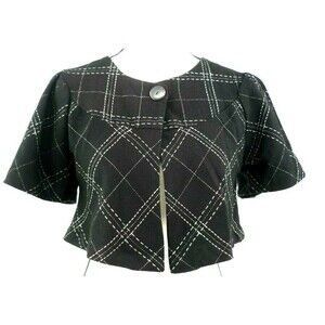Womens Rose Dimple Black Wool Blend Shrug Jacket Jrs Size Small Windowpane Y2K